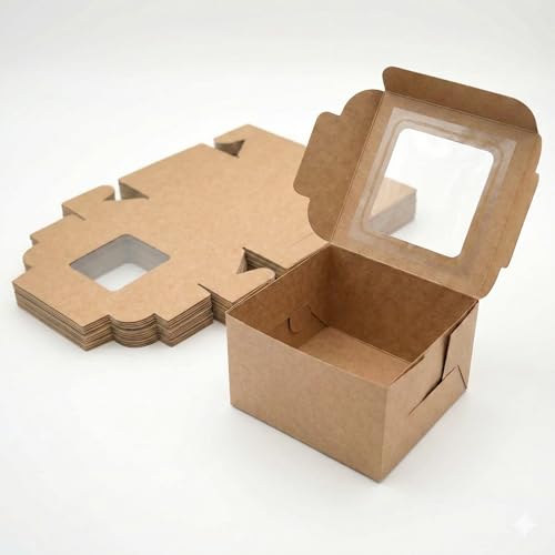 Image of Kraft 1Brownie Packaging Box (Pack of 25) 3x3x2 Inches | Single Browines packing, Bakery Packaging Box for Donut, Cookies, MINI Candle & Small Gifts | Ideal for Home Bakers |