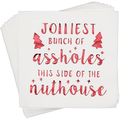 Jolliest Bunch of A-Holes Napkins, Christmas Holiday Napkins, National Christmas Vacation Decorations, Xmas Vacation Party Decorations, ZJ Christmas Holiday Decorations (5 x 5 In, Red Foil, 50-Pack) Cover