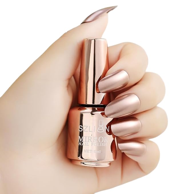 IMGDD Champagne Rose Gold Metallic Nail Polish Mirror Nail Polish Quick Dry Nail Lacquers Long-Lasting Shiny Nail Art Polish (Champagne Gold 8ml)