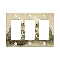 Fanciful Amphibian Light Switch Cover Plates/Outlet Covers, Green Cartoon Frogs for Home Decor, Thermoplastic Wall Plates, Standard Size 3 Gang Wall Plate