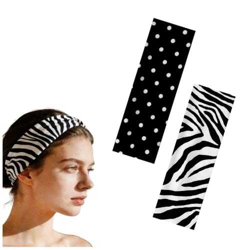 Polka Dot Headbands for Sports Spa Headband for Skincare Makeup Hairband for Spa Sports Sweatband Zebra Print Headband for Women Girls Trendy Polka Dot Hair Accessories for Daily Casual Bandanas 2 Pcs
