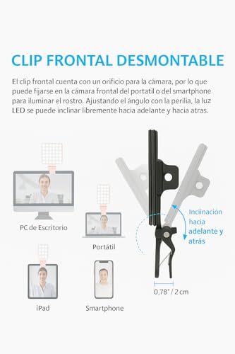 Luz rosa para selfie con clip de 60 LED recargable y soporte integrado 5