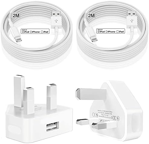 iPhone Charger Plug and Lightning CableApple MFi Certified2 Pack 3 pin USB Fast Wall Charging Power Adapter with 2 Pack 2M Lightning to USB Fast Charging Cord for iPhone 14/13/12/11/XS/X/8/7/6/iPad