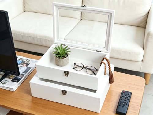 MXWLEIEL Wood Storage Basket Box with Lid,Rectangular Decorative Shelf Baskets Bins Multipurpose Home Boxes for Organizing Desktop Closet Office (3, White) by MXWLEIEL - Used condition - Image 7