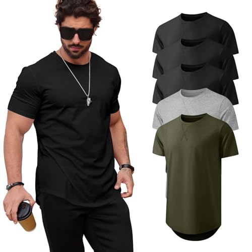 Mens T Shirts Casual Hipster Hip Hop Longline Crewneck Tee Shirts