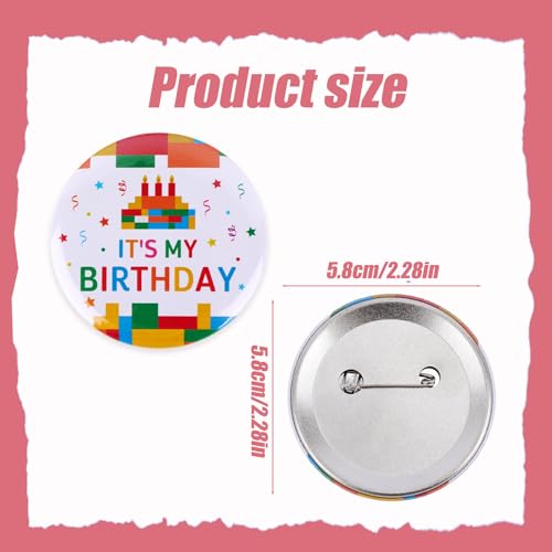 It's My Birthday Pin, 2.28in Building Blocks Happy Birthday Button Badge Pin Fun Party Favors & Decorations for Kids Boys Girls Men Women2