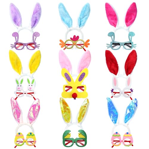 Oiuros Easter Headbands & Glasses Set with Bunny Ears