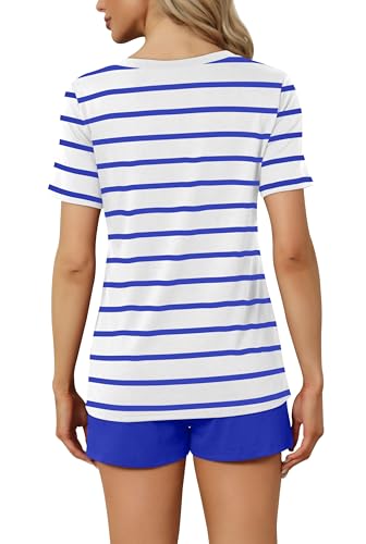 Image of RUBZOOF Women's Short Sleeve Pajama Sets with Pockets Casual V Neck 2 Piece Lounge Sets S-3XL