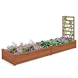 relax4life fioriera da esterno, orto rialzato con spalliera e 2 cassoni, base aperta, fioriera in legno di abete per fiori e piante rampicanti per balcone/giardino (235x63x102cm, marrone)