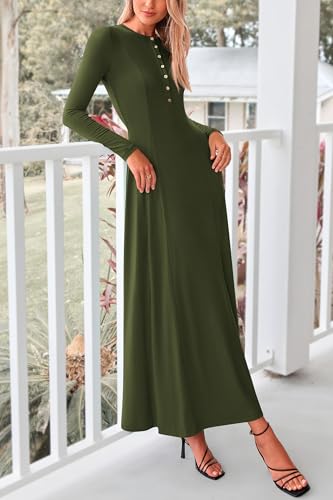 PRETTYGARDEN Maxi Dresses for Women 2025 Fall Casual Long Sleeve Button Fit and Flare Long Flowy Going Out Dress3