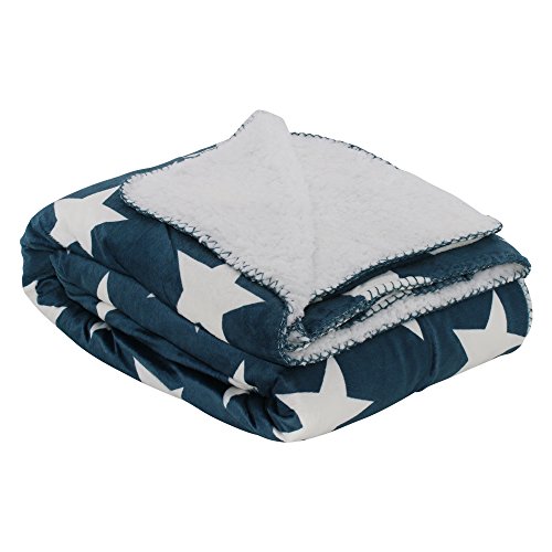 Manta con diseño de estrellas de Brandsseller, reversible, colcha, suave y agradable, microfibra, petróleo, 130 x 160 cm