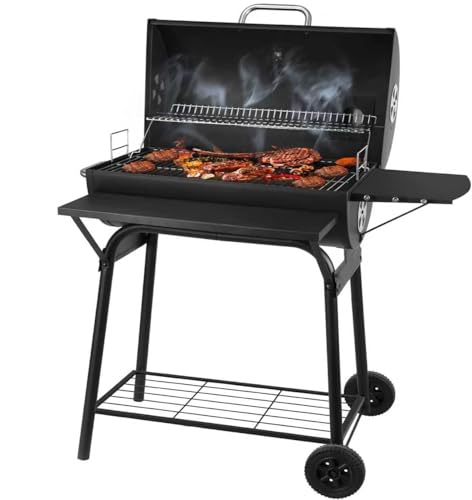 Holzkohlegrills Mit Deckel | Holzkohlegrill Grillwagen - Kohlegrill Griff, Grillrost und Thermometer, Smoker Grill Holzkohles Holzkohlegrill groß, BBQ Grill Gartengrill Holzkohle 1