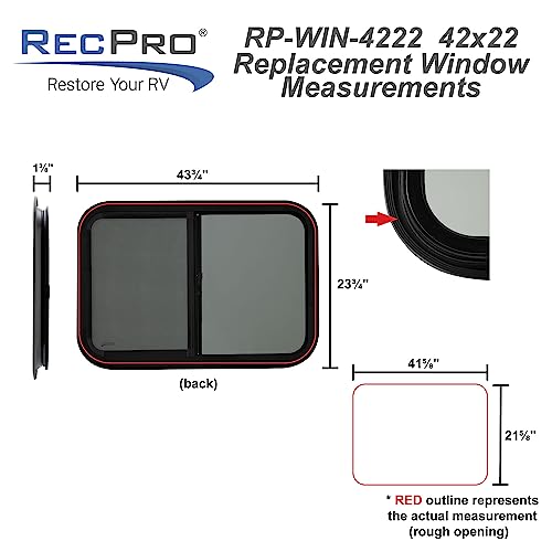 Recpro Rv Window | 42" W X 22" H | Teardrop Horizontal Slide | Rv Window Replacement | Optional 1 1/2" Trim (1 Window, Yes Trim) | Made In Usa #TOP2
