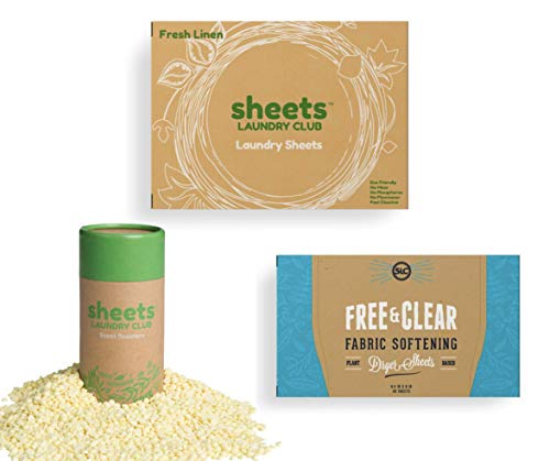 Sheets Laundry Club - All In One Laundry Kit.- Lightweight - Enjoy 50 Fast Dissolving Fresh Linen Laundry Sheets, 1-8Oz Uncharted Waters Scent Booster Tube, 40 Plant Based Vitality Dryer Sheets #TOP4