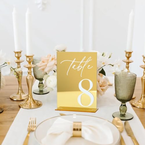 Acrylic Wedding Table Numbers 1-20 with Stands, 5"x7" Gold Mirror Acrylic Signs with 3D White Numbers, Gold Mirror Table Numbers for Wedding Reception, Anniversary, Event by HOODO - Used condition - Image 3