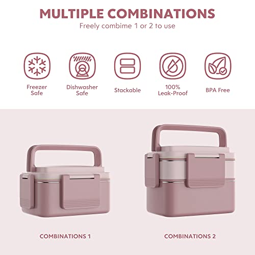 image for JSCARES Stainless Steel Bento Box Adult Lunch Box, 3 Stackable Bento L