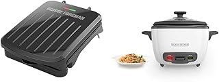 George Foreman 2-Serving Classic Plate Electric Indoor Grill and Panini Press, Black GRS040B & BLACK+DECKER 2-in-1 Rice Co...