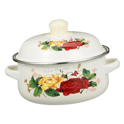 GLEAVI Olla de Cocina de Esmalte Doble Asa para Sopa y Fideos Utensilio de Cocina Vintage para Guisos y Casa