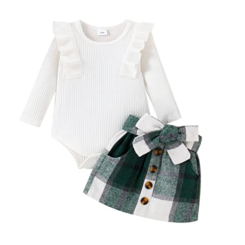 Image of Yccutest Toddler Baby Girl Skirt Outfit Long Sleeve Ruffle Shirt Top Mini Skirt Set 2Pcs Kids Little Girl Clothes Fall Winter