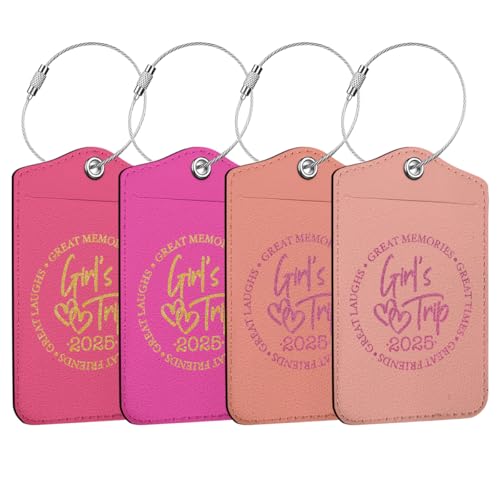 4 Pcs Girls Trip Luggage Tag, Glitter 2025 Name ID Labels with Privacy Cover and Metal Loop, Suitcase Tags Travel Tags for Luggage, Luggage Identifiers for Suitcases, Travel Accessories for Friends