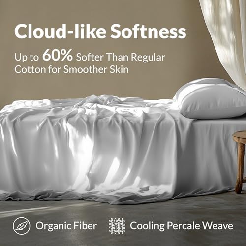 100% Cotton Percale Sheets King Size - Cool & Crisp Hotel Feeling, Breathable, Softer After Each Wash, Fitted Sheets with Deep Pockets, Double-Elastic & Corner Straps, Z-Hem Luxury Stitching - Thumbnail 4