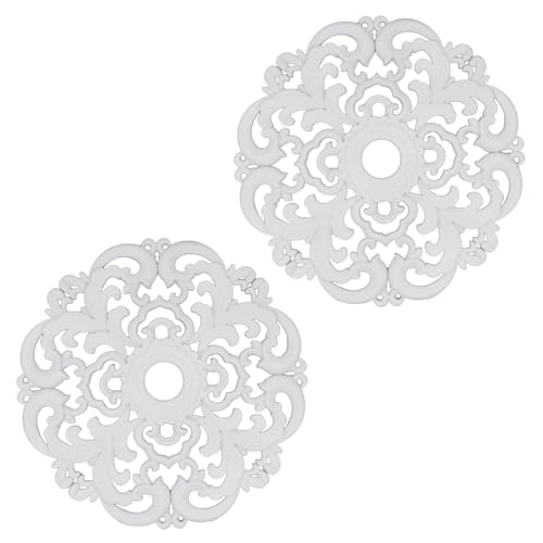 Image of Ceiling Medallion 2Pcs, 12 x 1.57 Inches, White ABS | Whole Circle, Fits 1.57 Inch Canopy, European Vintage Carving, Decor For Chandeliers & Ceiling Fans, Made of Plastic