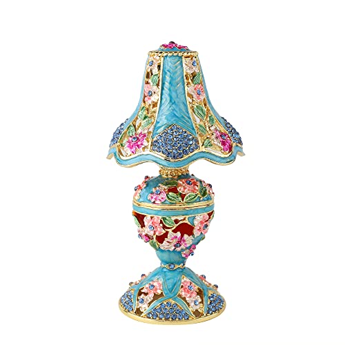 QIFU Vintage Blue Table Lamp Style Enameled Tirnke Box, Unique Gift for Family