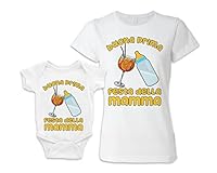 Bulabadoo Coppia Maglietta Mamma e Body Neonato Prima Festa della Mamma, T Shirt Donna e Body Baby Coordinati con Drink Aperitivo, Idea Regalo Neo Mamma con Figlio o Figlia