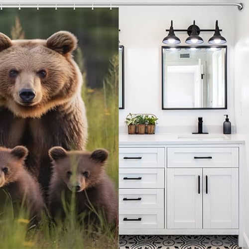 Rideau de douche ours en tissu lavable imperméable 168x183 cm - 5