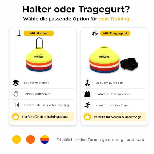 meiwar Fussball Hütchen - Markierungshütchen Set für Fußball Training | 50er Set oder 20er Set