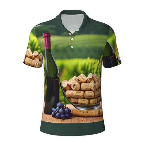 Polo respirant pour homme imprimé bouchon de vin et raisin vêtement de bureau casual