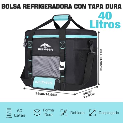 Image of INSMEER Ice Box & Cooler Bag, 40 L Insulated Lunch Tiffin Bag for Office for Men, Large Hardtop Cover Thermocol Box for Ice, Soft Chiller IceBox for Travel Picnic Beer Cold Storage