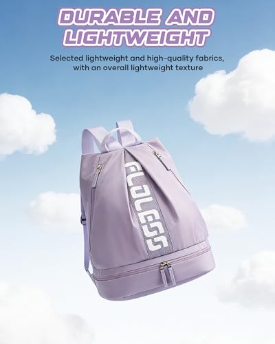 Image of Gym Backpack for Women with Shoe Compartment, Sport Backpack Casual Daypack for Girls, Small Cheer Bag Outdoor Leisure with Toiletry Bag, Purple