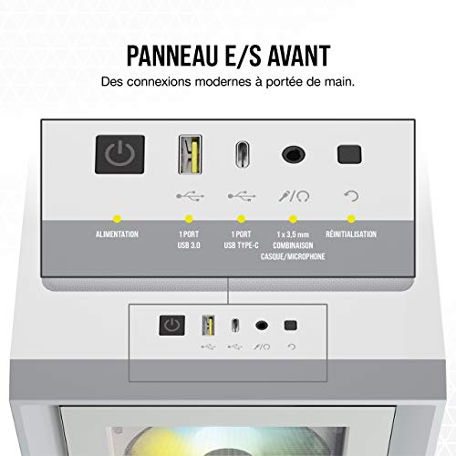 CORSAIR ICUE 4000X RGB Moyen Tour ATX PC Boîtier En Verre Trempé - 3x SP120 RGB ELITE Ventilateurs - ICUE Lighting Node CORE Contrôler - Flux D'air Ã‰levé - Blanc