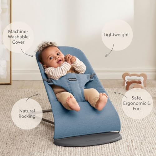 Image of BabyBjorn Bouncer Bliss, Woven melange, Blue | 2-in-1 Adjustable Baby Bouncer Seat and Toddler Chair, Newborn to Toddler (8-29 lbs), 4 Positions, Lightweight & Portable