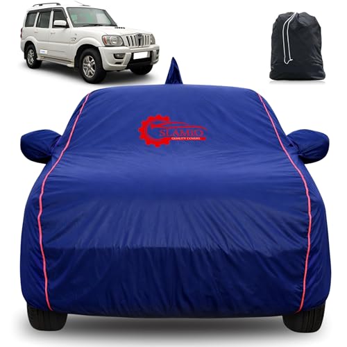 Image of 100% Waterproof Car Cover for Mahindra Scorpio 2006-2013 | All-Weather, Dustproof & UV Protection | Heavy-Duty 3-Layer Fabric | Custom Fit with Mirror & Antenna Pocket | Navy Blue