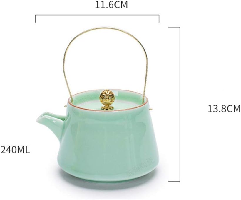 Release Celadon Ceramic Beam Tea Pot 240ml Pot Household Tea Set Single Teapot Ceramic Flower Teapot Kettle (A) (D)