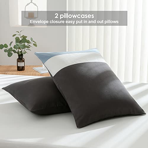 Warmdern Grey Blue Duvet Cover Set King Size Cotton Modern Patchwork Bedding Set 3 Piece Ultra Soft Solid Color Comforter Cover With Zipper Closure & Corner Ties 2 Pillowcase(Grey King) #TOP7