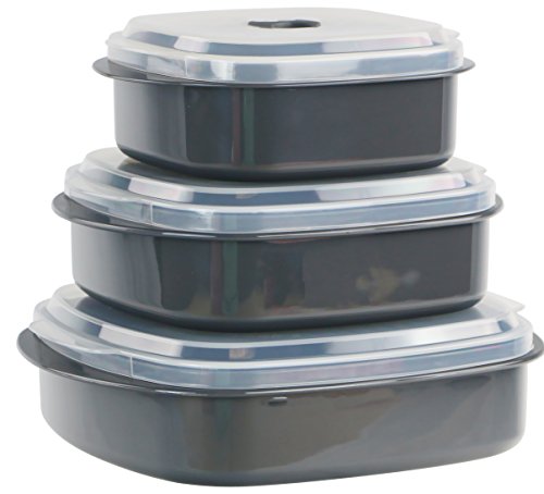 Reston Lloyd Nesting Microwave Containers, Set of 3, Adjustable Steam Vents, Airtight, Meal Prep, Durable BPA-Free Plastic- Freezer & Dishwasher Safe, Cookware & Food Storage, Anyday Cookware, Gray by Reston Lloyd - Used condition - US$19.15