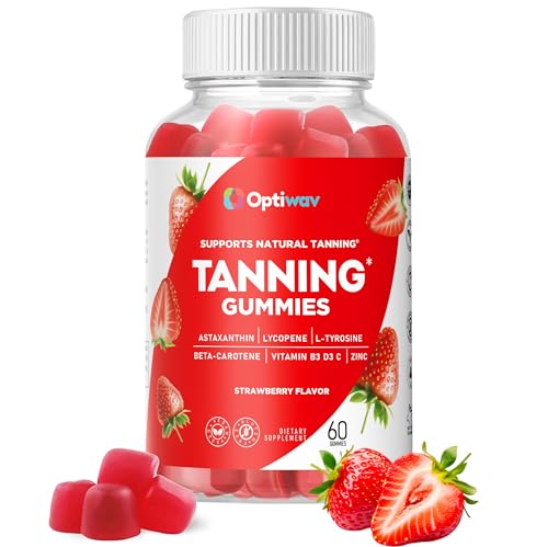 Optiwav Tanning Gummies for Women - Self Tan Supplement That Work Fast Without Sun - Daily Chews with Beta Carotene Astaxanthin Lycopene Vitamins for Skin Health Glow Up Sunless Tan - Vegan Sugar Free