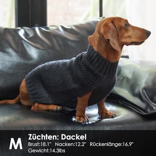 Katzinst Hundepullover Mittelgroße Hunde, Warme Strickpullover Dackel, Fleece Hundepullover Französische Bulldogge Dachshund, Halten Sie Ihr Haustier bei Kaltem Wetter Warm, Grau, M
