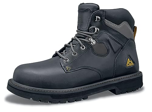 ACE Work Boots Providence, Men's Steel Toe (ST) Slip Resistant Work Boots, Water Resistant, Black, 10.5