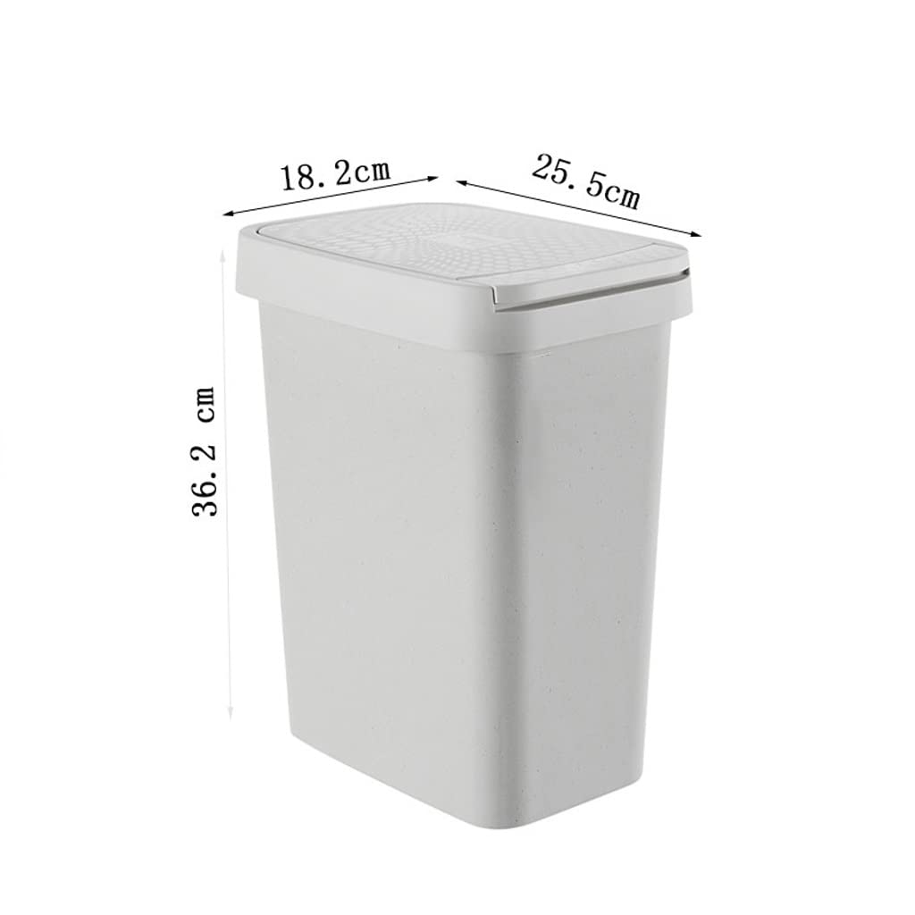 Cubo Basura Casa Cocina Rectangular Paso de Basura con Tapa, Papelera for la Cocina baño Oficina, 12 litros Papelera Reciclaje(Grey)