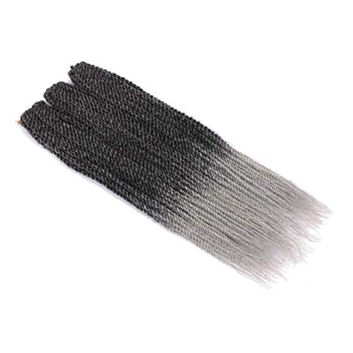 Leyoo 18" Senegalese Twist Crochet Hair (90 Roots/Box) Thin Crochet Braiding Hair Extension For Women (M 1B/Grey)