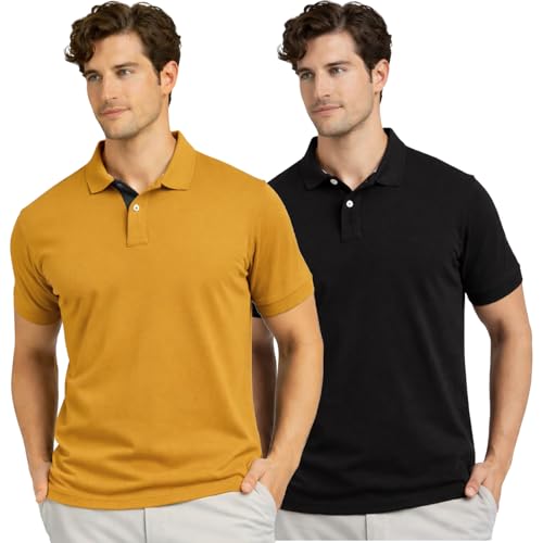 Image of Men's Premium Cotton Pique Polo T-Shirt, Classic Fit Short Sleeve Casual Summer Shirt, Soft & Breathable Fashion Polo