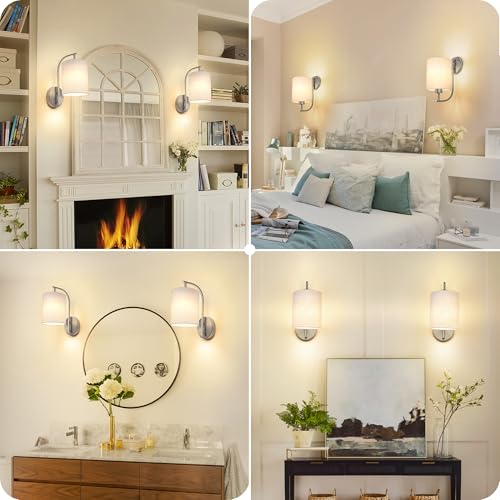 Image of MATAMEYE Battery Operated Wall Sconce Set of 2, Brushed Nickel Wall Light