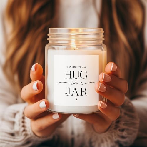 Image of ThreeKin Warm Hug in a Jar Scented Candles for Home, Relaxing Aromatherapy Gifts for Women with Lavender Essential Oils, Natural Soy Wax Blend, Long 65-Hour Burn, Friendship Gifts, 9 Oz