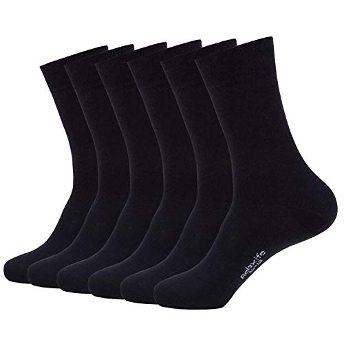 Mens Classic Cotton Dress Socks Thin Lightweight for Office Business Comfortable Casual Crew Socks Black 6 Pack