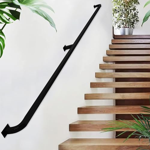 Rampe d'escalier intérieure murale en fer noir pour un appui de sécurité stable