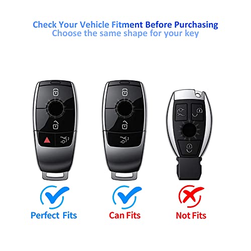 For Mercedes Benz Key Fob Cover Car Key Case Shell With Gold Keychain Fit Mercedes Benz E S A C G Class 2017-2022(White) #TOP1